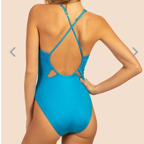 Trina Turk Monaco Solids Plunge One-Piece Swimsuit in Adriatic Blue - Picture 4 of 15